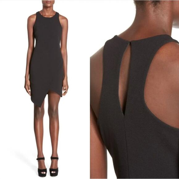 Leith Black Asymmetric Hem Sheath Dress With Keyhole Button Back Size X Small - Picture 6 of 10